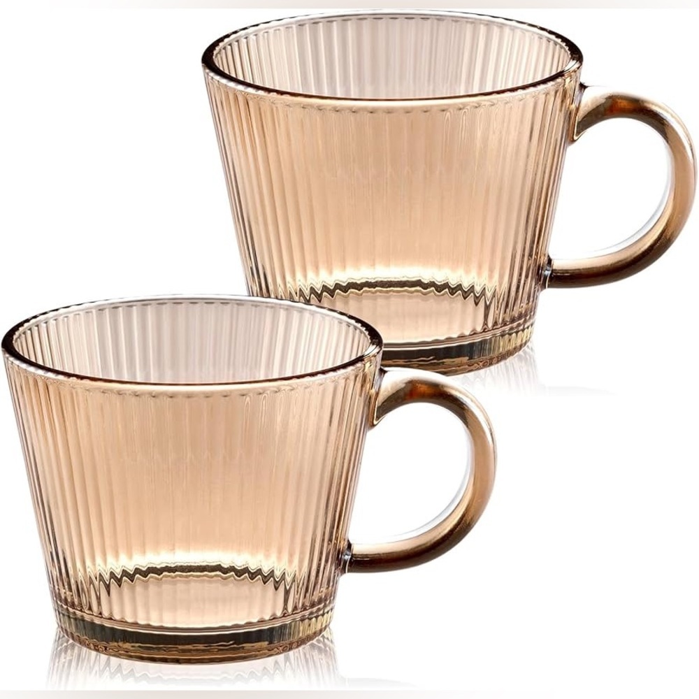 Ribbed Glass Mugs • Set of 2 •